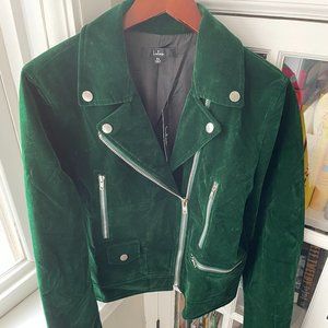 Green Velvet Moto Jacket
